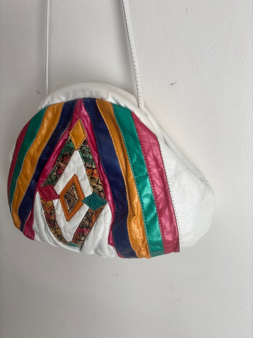 Vintage | 1980’s Samir Colorblock Multicolor Patchwork Leather Handbag - Picture 7 of 10